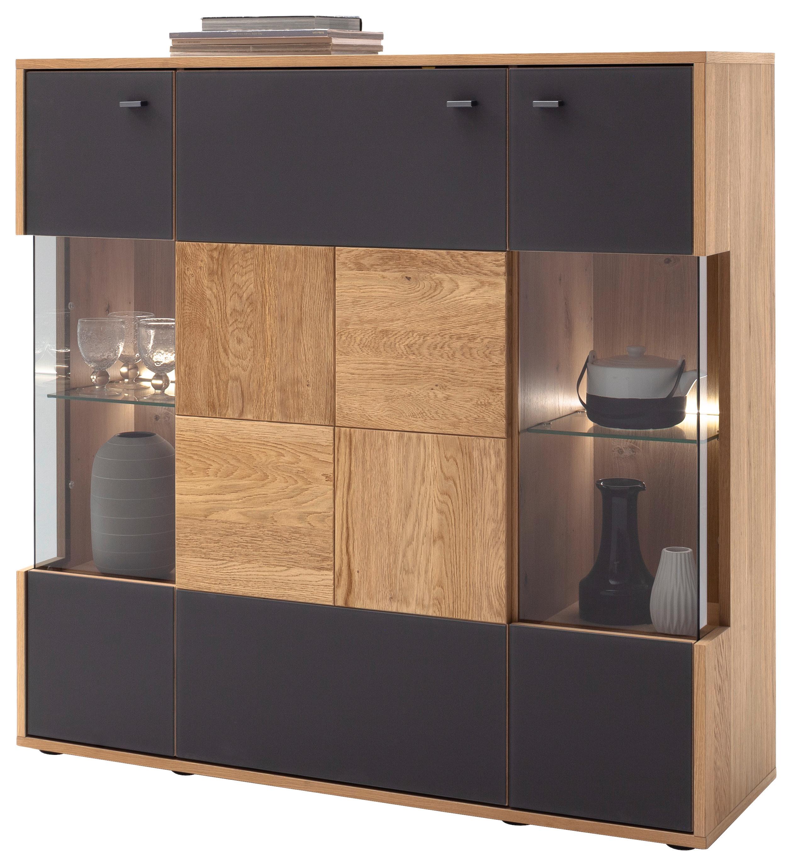 Highboard Echtholz B: 124 Cm Valencia Anthrazit/eiche