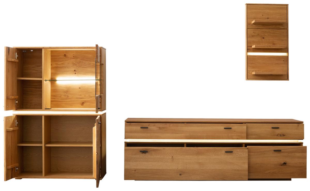 Wohnkombination Massiv 3-tlg. Como Wildeiche - Wildeiche, Natur, Glas/Holz (286/181/51cm) - MID.YOU