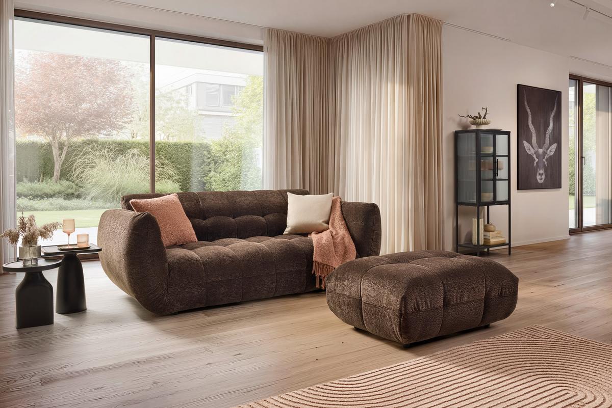 Veľká pohovka PANDA, tmavohnedá ženilka - čierna/tmavohnedá, Modern, textil/plast (218/81/104cm) - Mömax