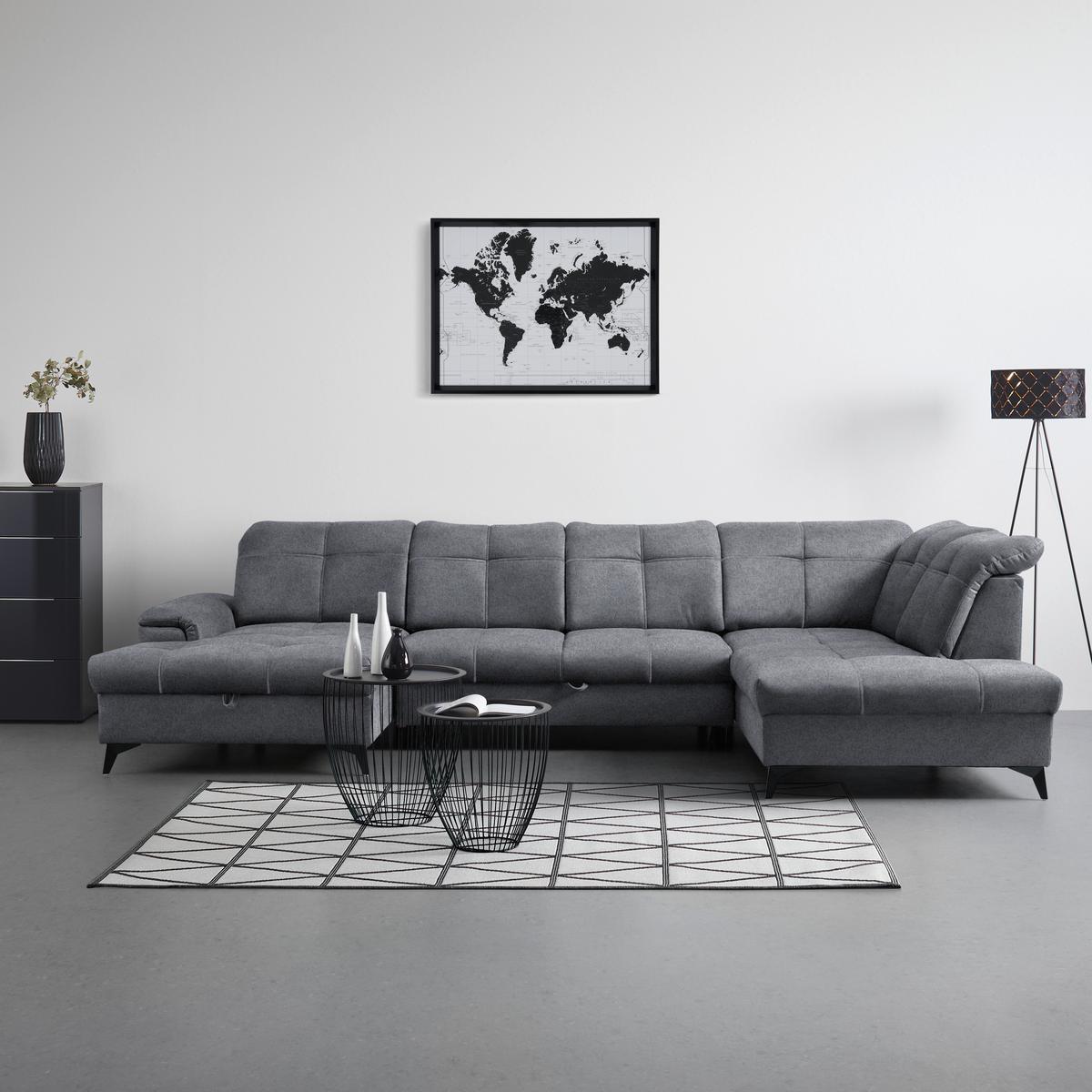 Rohová sedačka U SIERRA, pravá, tmavě šedá CLOUD - tmavě šedá, Moderní, kov/textil (181/364/230cm) - Mömax