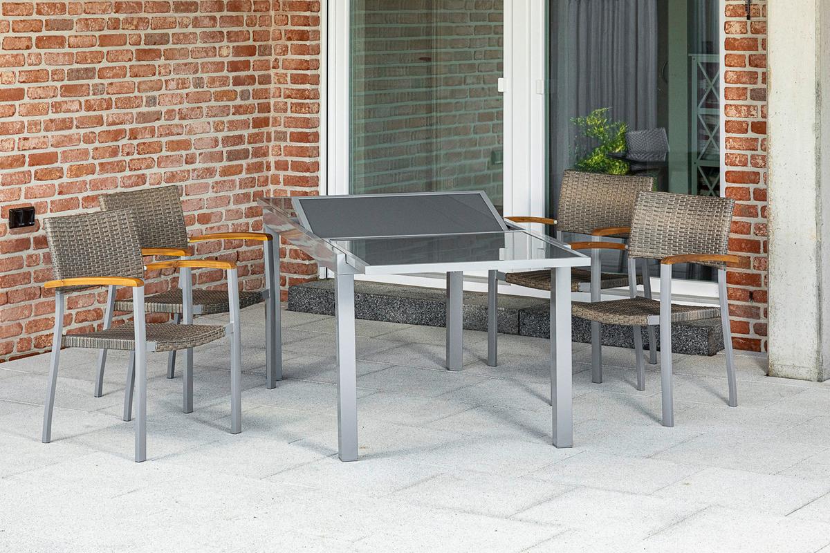 Gartengarnitur 5-Tlg Silano aus Aluminium - Silberfarben/Grau, MODERN, Holz/Kunststoff - Gardenson