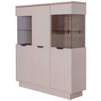 Highboard Darius Eiche Artisan/kashmir,b:132cm - Kaschmir/Schwarz, Trend, Glas/Holzwerkstoff (132/148,3/37cm)