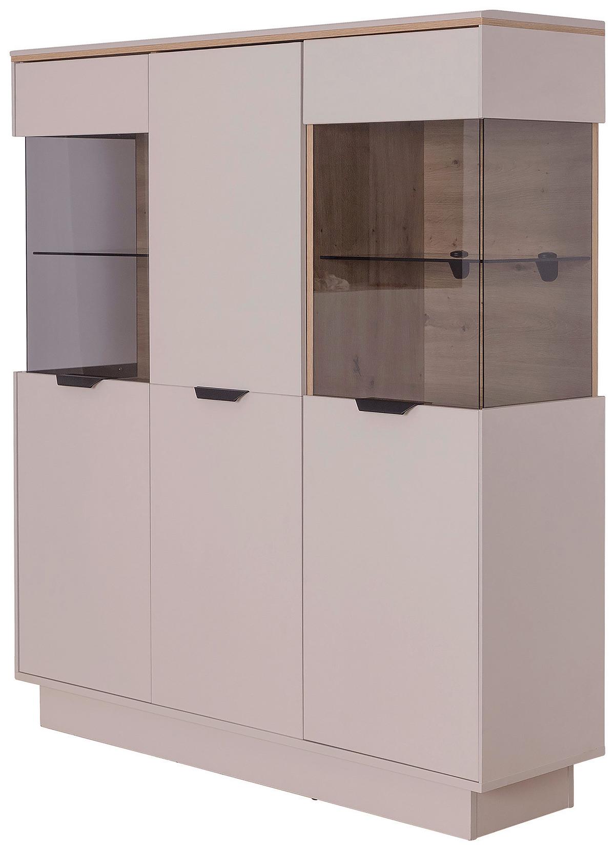 Highboard Darius Eiche Artisan/kashmir,b:132cm - Kaschmir/Schwarz, Trend, Glas/Holzwerkstoff (132/148,3/37cm)