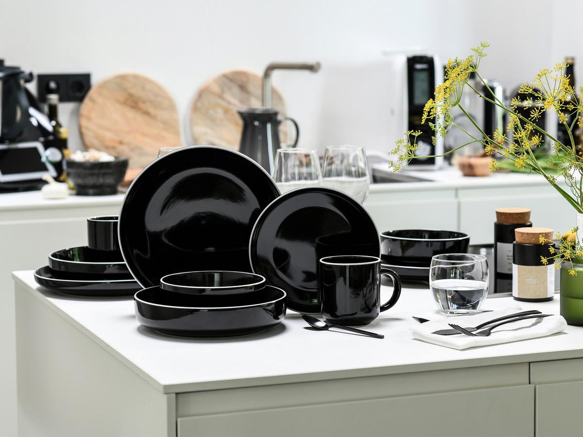 Kombiservice Nordic Gourmet Schwarz Hochglanz, 10-teilig - Schwarz Hochglanz/Weiß, Basics, Keramik - Creatable