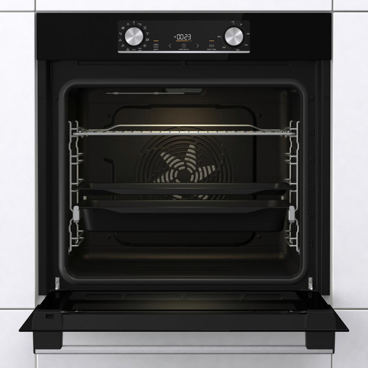 Einbau-backofen-set Blacksteam B:ca. 57cm Elektro-Glaskeramik - Schwarz, Basics, Metall (56-56,4/59-60/55cm) - Gorenje