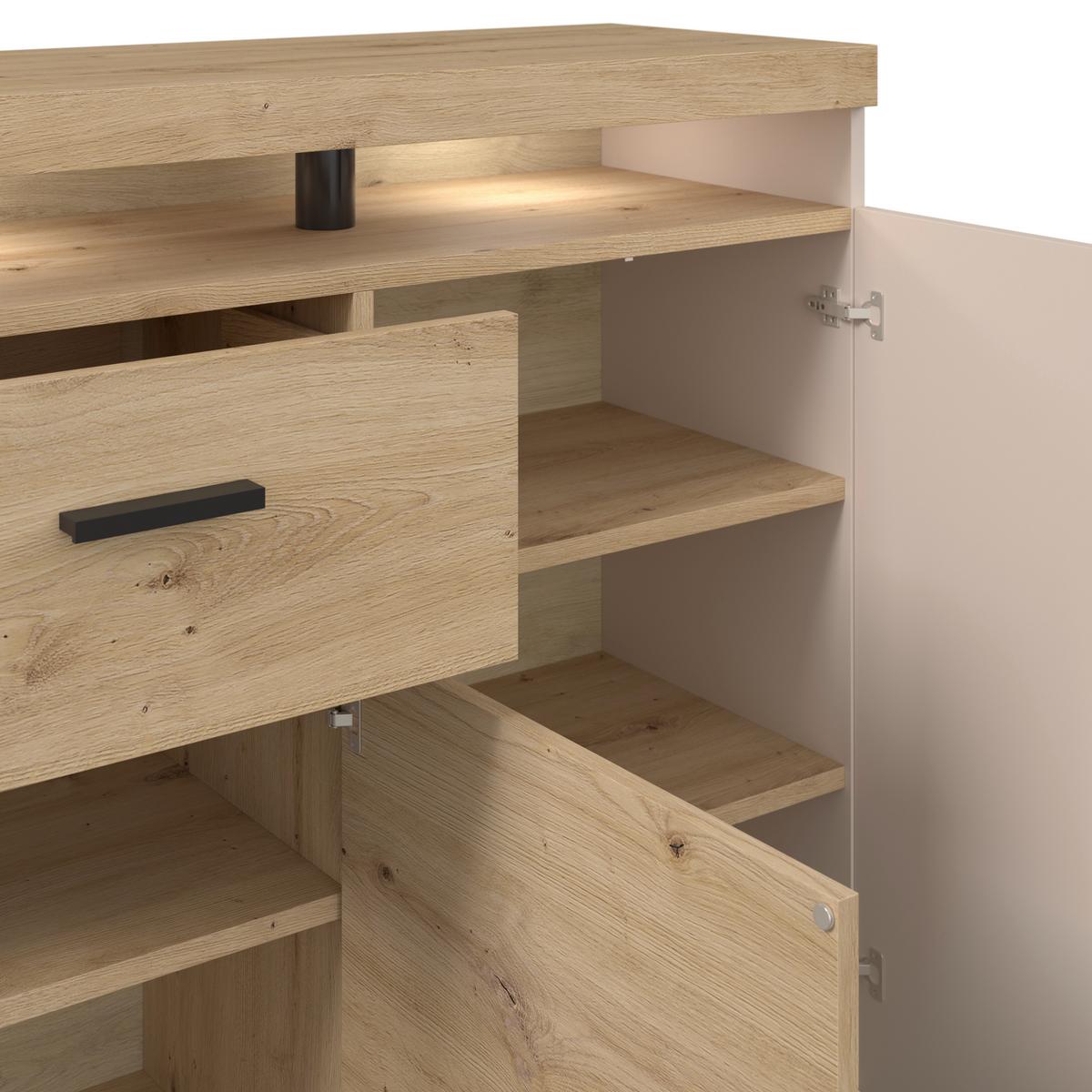 Sideboard Strada Giga Eiche Artisan/Kashmir, B:151cm - Kaschmir/Schwarz, Trend, Glas/Holzwerkstoff (151/89/37cm)