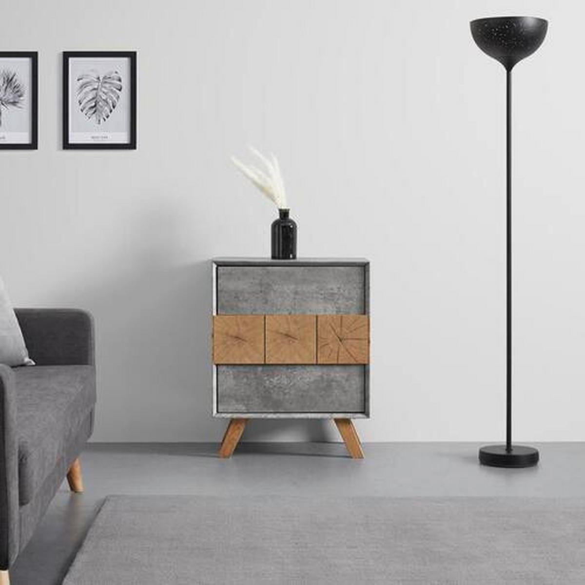 Nočný stolík CASPER - sivá/farba duba, Modern, drevo (60/75/40cm) - Bessagi Home