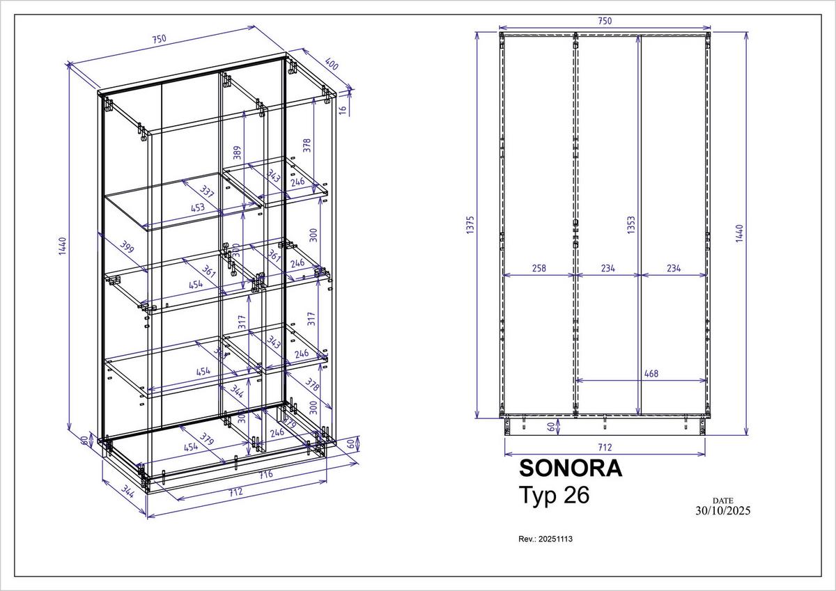 Vitrine Sonora Kaschmir/Eiche B: 75cm - Kaschmir/Eiche Artisan, Design, Glas/Holzwerkstoff (75/144/40cm) - MID.YOU