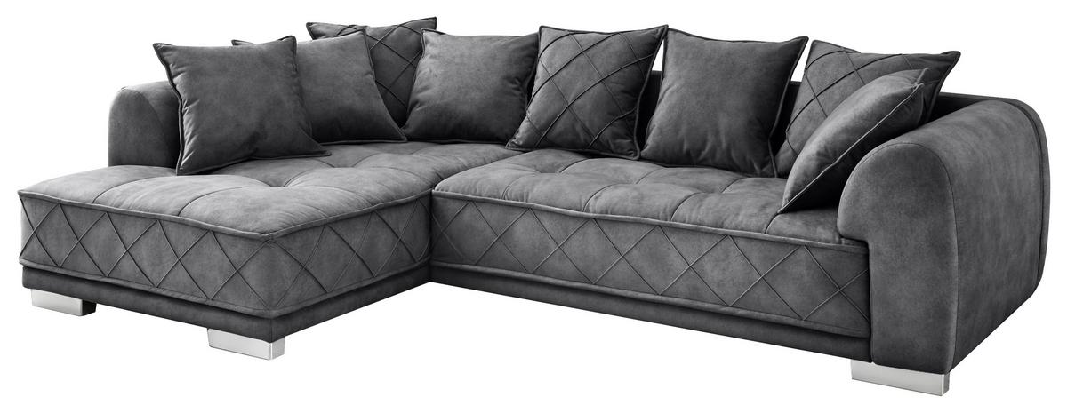 Sedací souprava ve tvaru L SENTINA antracitová - barvy stříbra/antracitová, Basics, kompozitní dřevo/textil (319/194cm) - MID.YOU