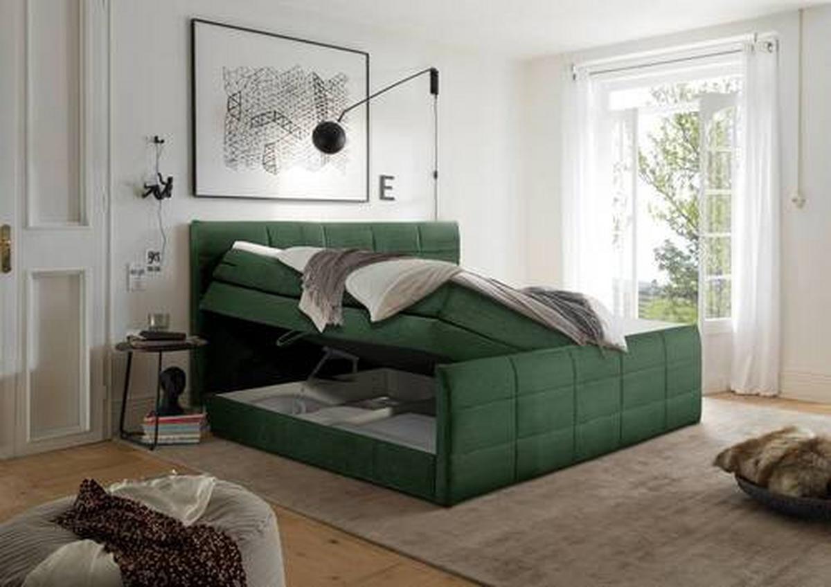 Boxspringbett Bolivia 6 - Schwarz/Olivgrün, MODERN, Holzwerkstoff/Textil (180/200cm) - MID.YOU