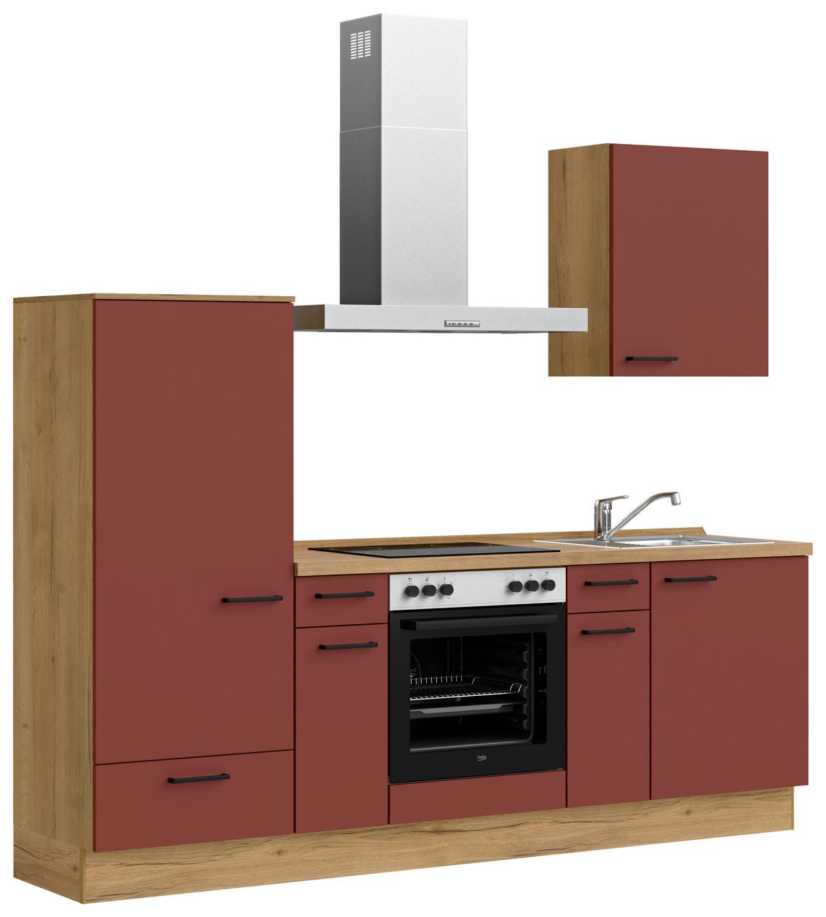 Küchenleerblock Easytouch Low-Line, L2 Links - Eichefarben/Rot, MODERN, Holzwerkstoff (240cm) - Nobilia