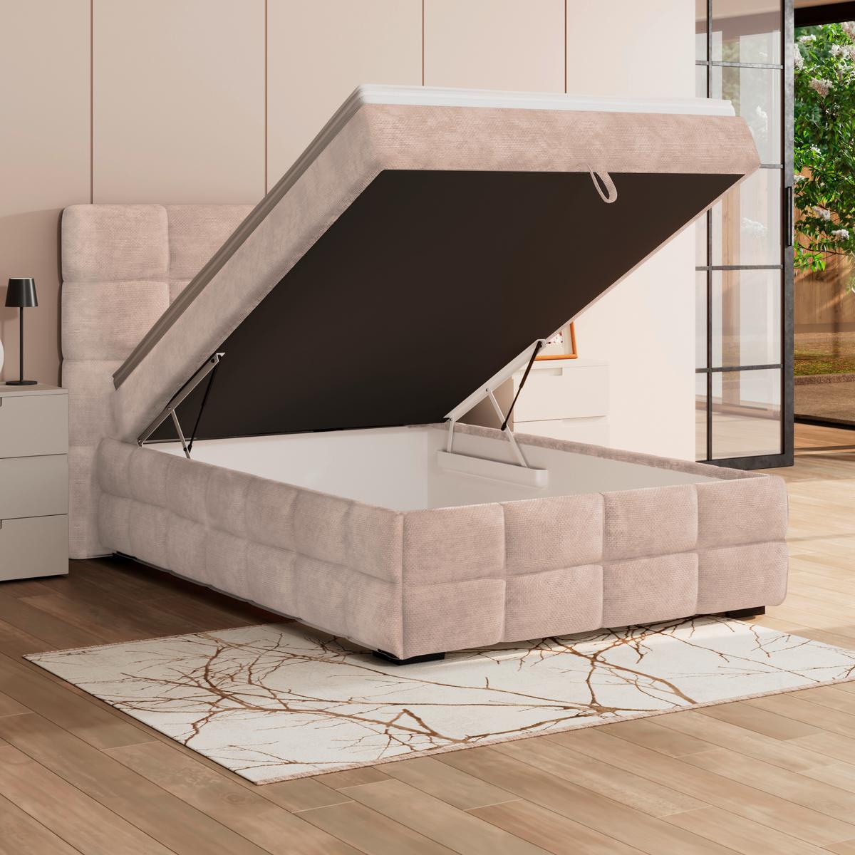 Čalúnená posteľ VEGA 140x200 cm, béžová - čierna/zelená, Trend, drevo/textil (140/200cm)