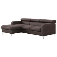 Ecksofa mit Schlaffunktion Sammy Braun Leder - Chromfarben/Graubraun, Design, Leder (168/227cm) - Livetastic
