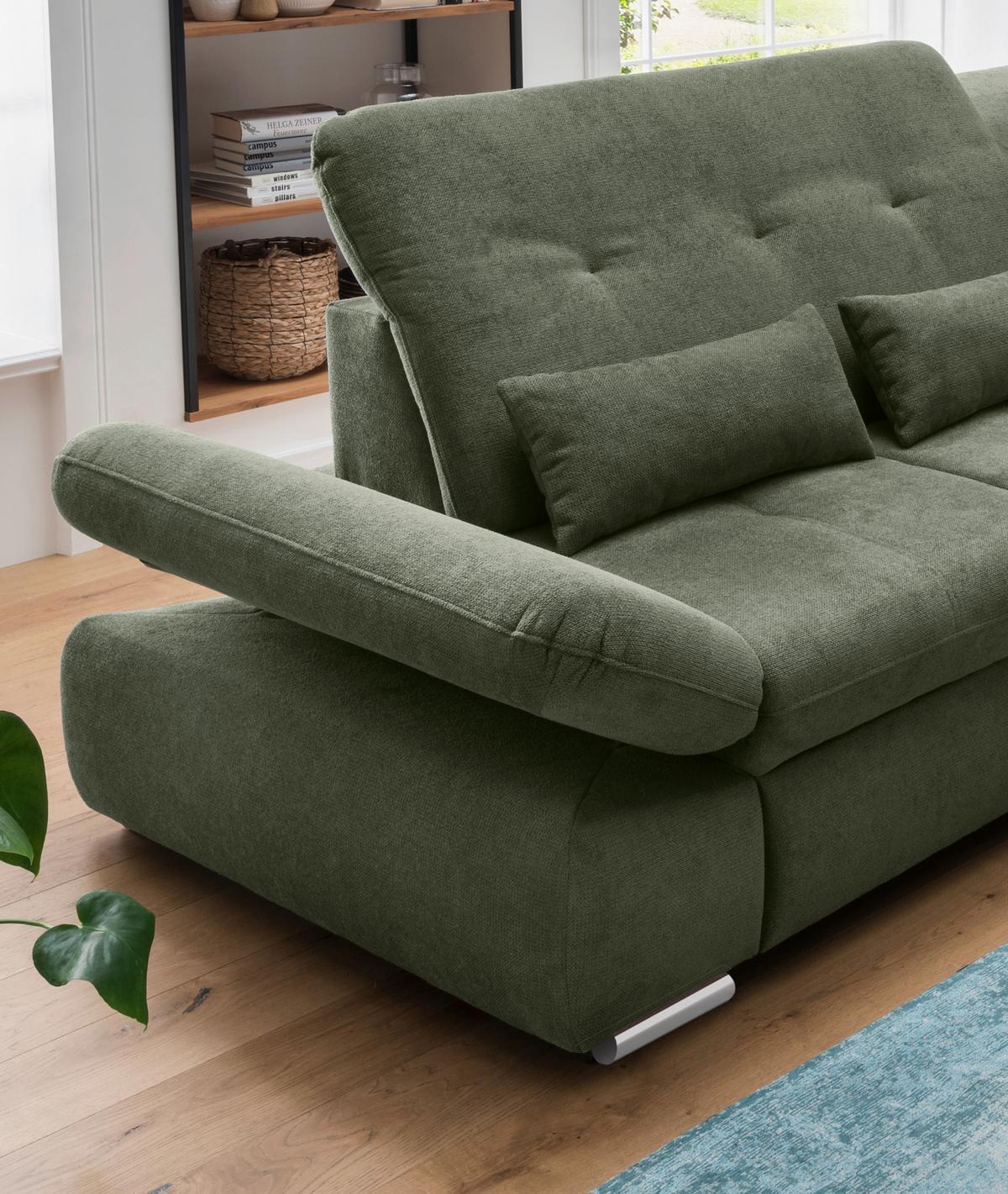 Ecksofa Dalida Dunkelgrün S: 280x254cm - Chromfarben/Dunkelgrün, MODERN, Textil (280/254cm) - Livetastic