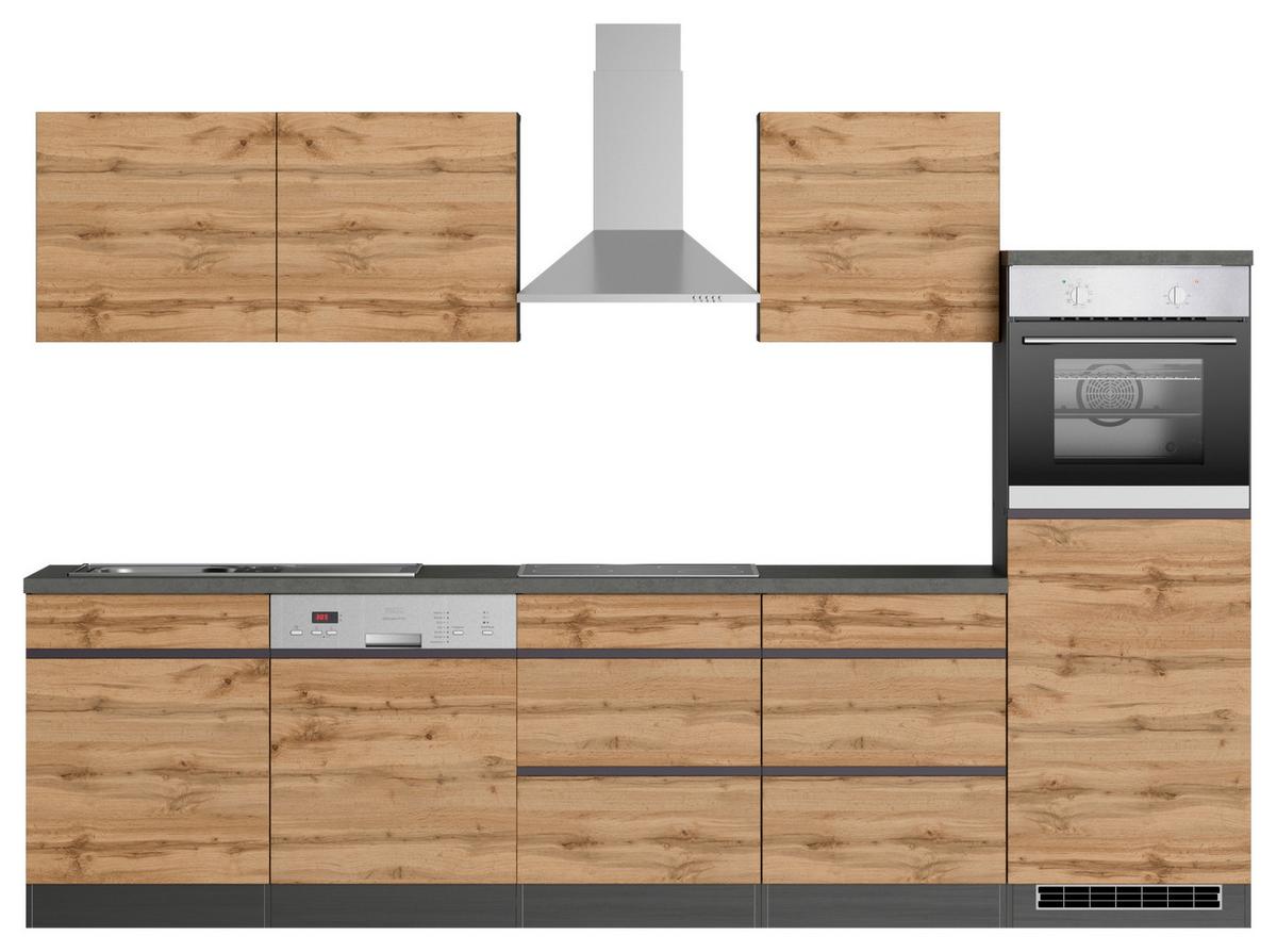 Küchenzeile Turin mit Geräten B: 300 cm Graphitfarben/Eiche - Eiche Wotan/Graphitfarben, Design, Holzwerkstoff (300cm) - Held