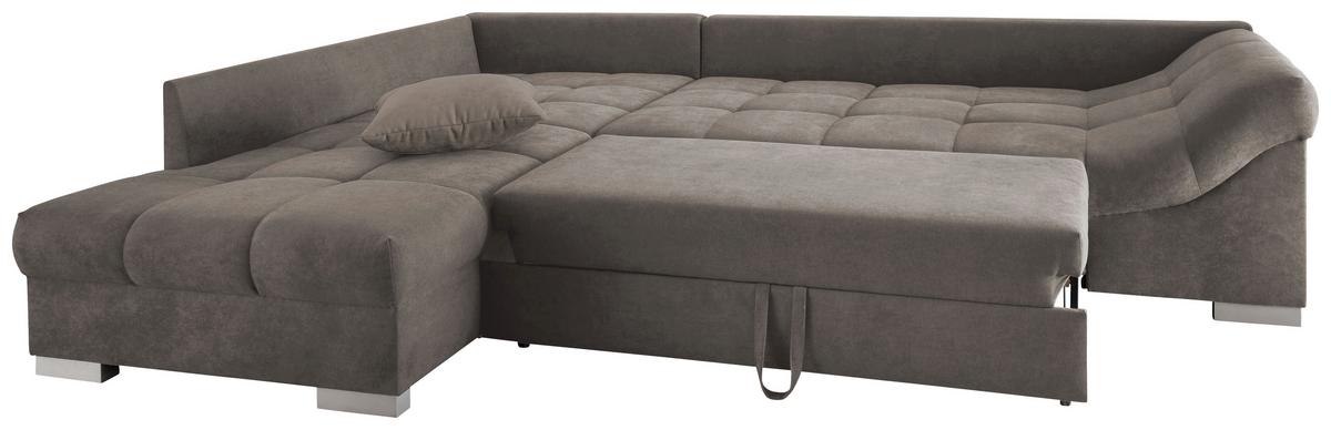 Eckschlafsofa Alvito Graubraun S: 202/298 Cm - Graubraun/Silberfarben, Design, Textil (202/298cm) - MID.YOU