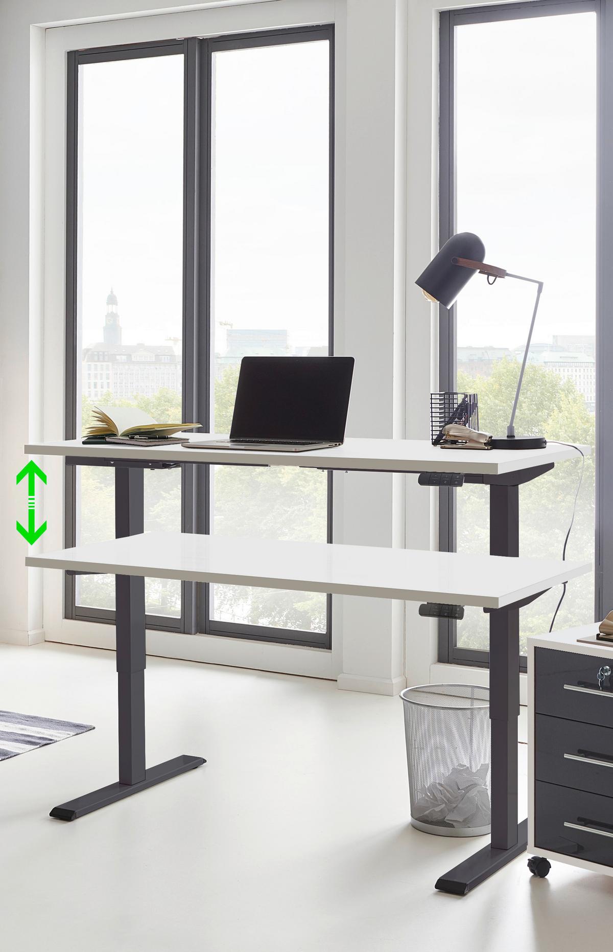 Schreibtisch Office Edition Anthrazit/Weiß L: 160cm - Anthrazit/Weiß, MODERN, Holzwerkstoff/Metall (160/80/69-119cm) - MID.YOU