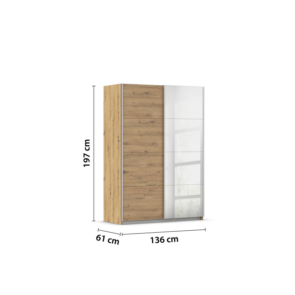 Schwebetürenschrank Subito - Silberfarben/Eiche Artisan, MODERN, Holzwerkstoff (136/197/61cm) - Rauch Möbel