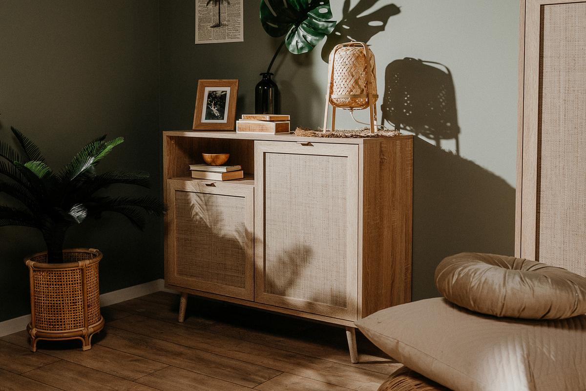 Kommode B 101,5 cm Bali, Sonoma Eiche/Geflechtsoptik - Sonoma Eiche, Natur, Holzwerkstoff (101,5/87/40cm) - MID.YOU