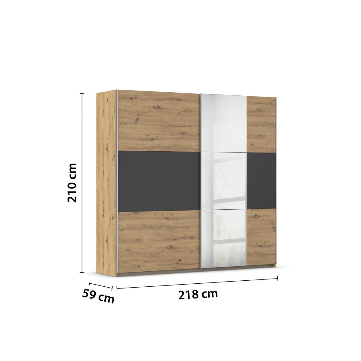 Tolóajtós Szekrény Foster 218/210 Cm - Artisan tölgy/szürke, Konventionell, faalapú anyag (218/210/59cm)