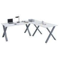 Eckschreibtisch Lona Weiß B: 80 cm - Silberfarben/Weiß, MODERN, Holzwerkstoff/Metall (190/160/76cm) - MID.YOU