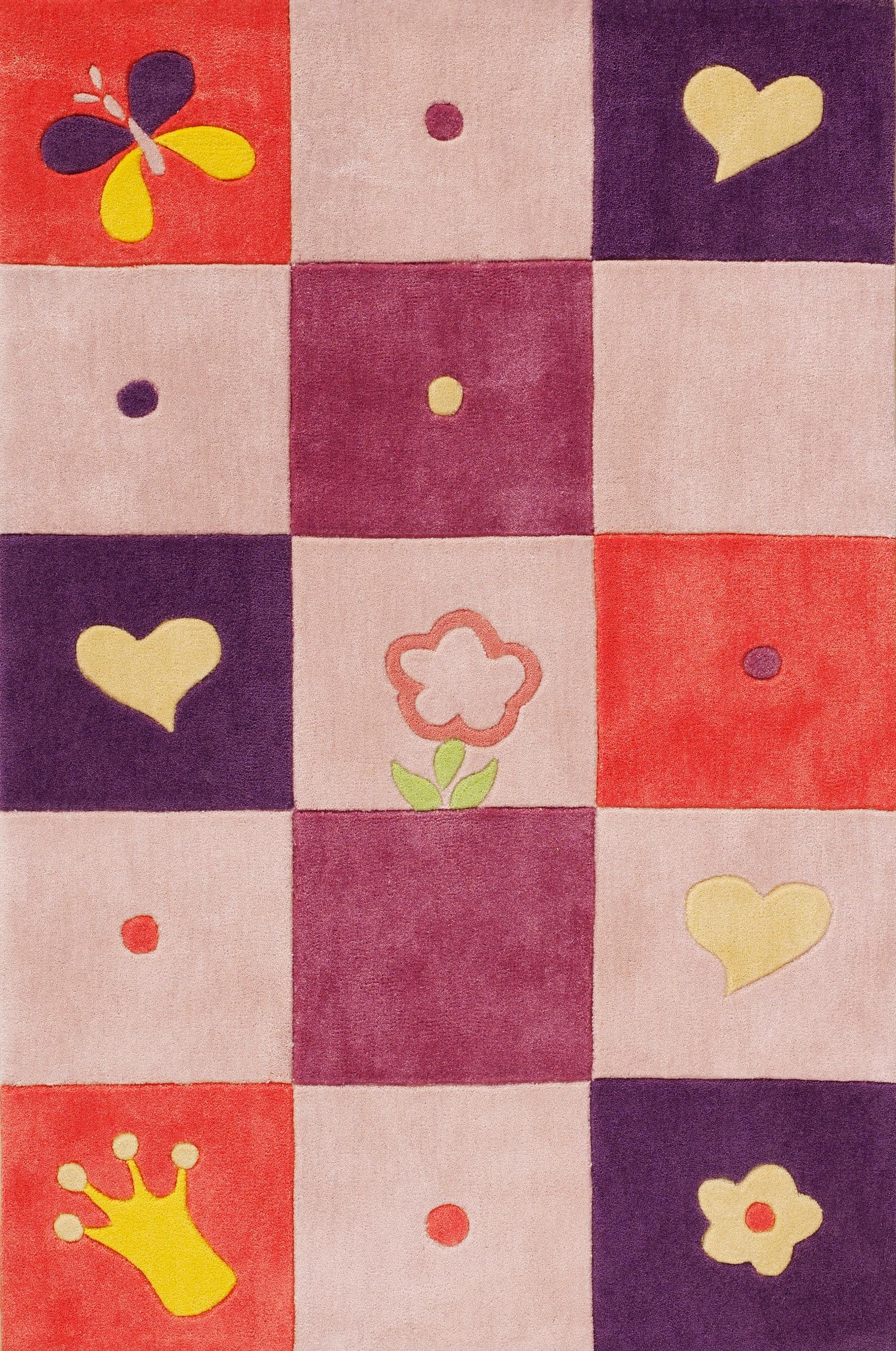 Kindertepppich Karo Multicolor 80x150 Cm - Pink/Lila, Trend, Textil (80/150cm)