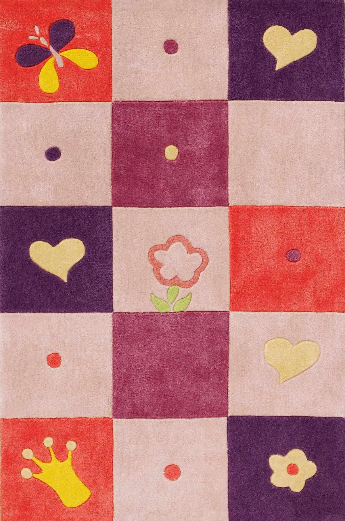 Kindertepppich Karo Multicolor 80x150 Cm - Pink/Lila, Trend, Textil (80/150cm)