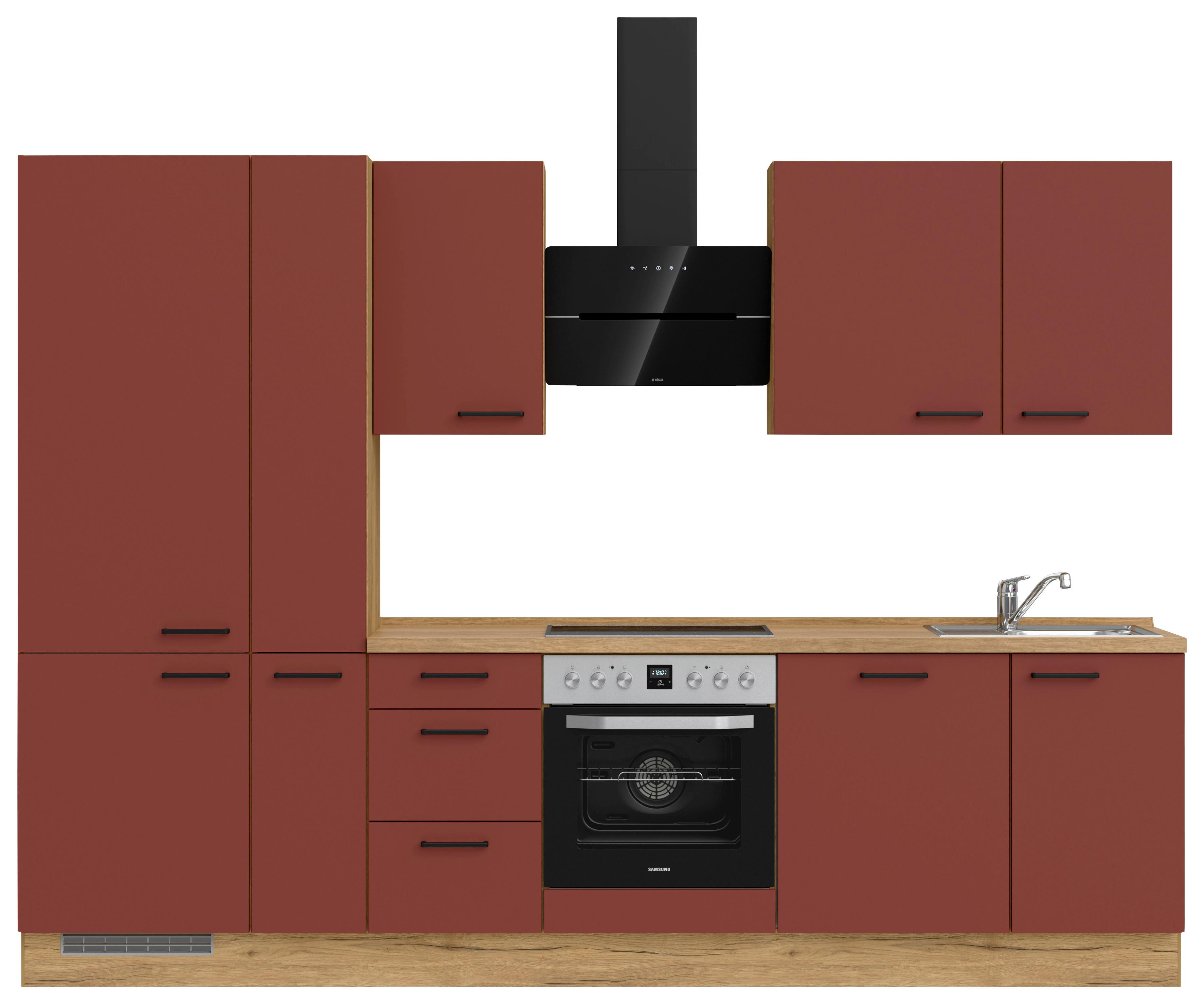 Küchenleerblock Easytouch High-Line, H7 Links - Eichefarben/Rot, MODERN, Holzwerkstoff (300cm) - Nobilia