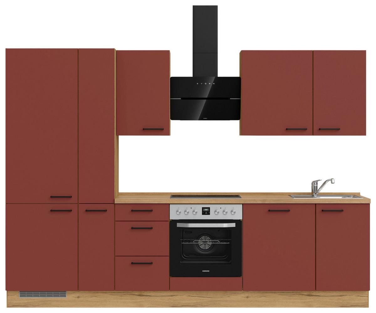 Küchenleerblock Easytouch High-Line, H7 Links - Eichefarben/Rot, MODERN, Holzwerkstoff (300cm) - Nobilia