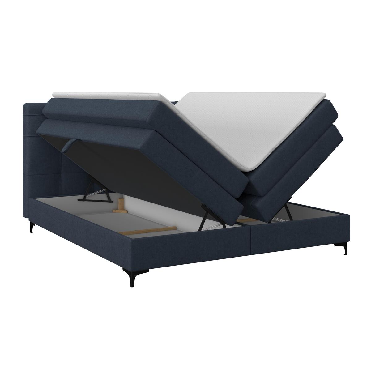 Boxspringbett MITTO Dunkelblau 200x200 cm - Schwarz/Dunkelblau, KONVENTIONELL, Textil/Metall (200/200cm)