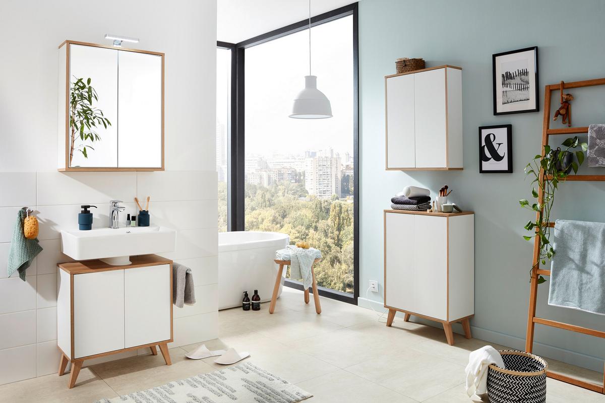 Spiegelschrank Finn 2-türig Bht: 60x75x18,5 Cm Weiß/eiche - Eichefarben/Weiß, MODERN, Glas/Holzwerkstoff (60/75/20,1cm) - MID.YOU