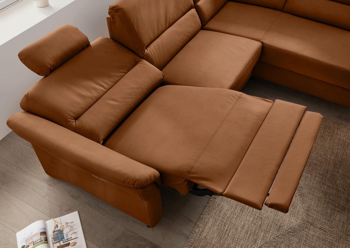 Ecksofa Cavoli, Cognac S: 266x190 cm - Cognac/Schwarz, MODERN, Textil (266/190cm) - Livetastic