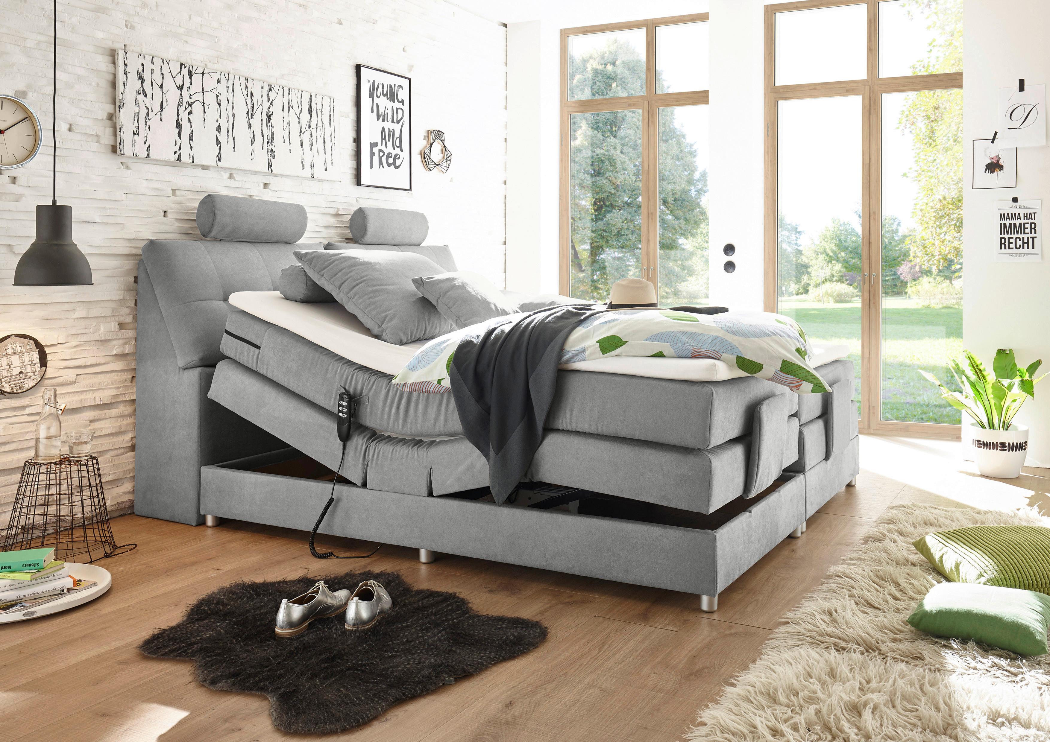 Boxspringbett mit Topper Elektrisch 180x200 cm Palermo - Silberfarben/Hellgrau, MODERN, Holzwerkstoff/Textil (180/200cm) - MID.YOU