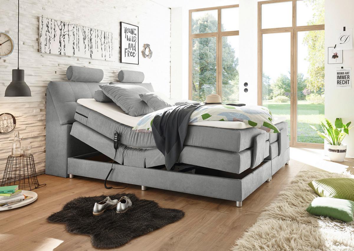 Boxspringbett Mit Topper Elektrisch 180x200 Cm Palermo - Silberfarben/Hellgrau, MODERN, Holzwerkstoff/Textil (180/200cm) - MID.YOU