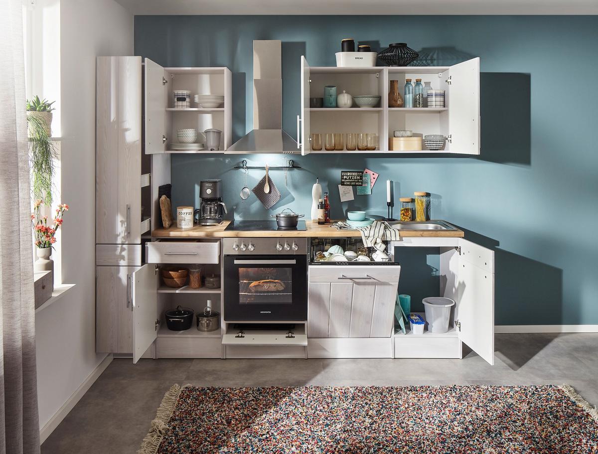 Küchenzeile Mit Geräten 250 Cm Weiß/lärche Dekor - Wildeiche/Lärchefarben, ROMANTIK / LANDHAUS, Holzwerkstoff (250cm) - Respekta