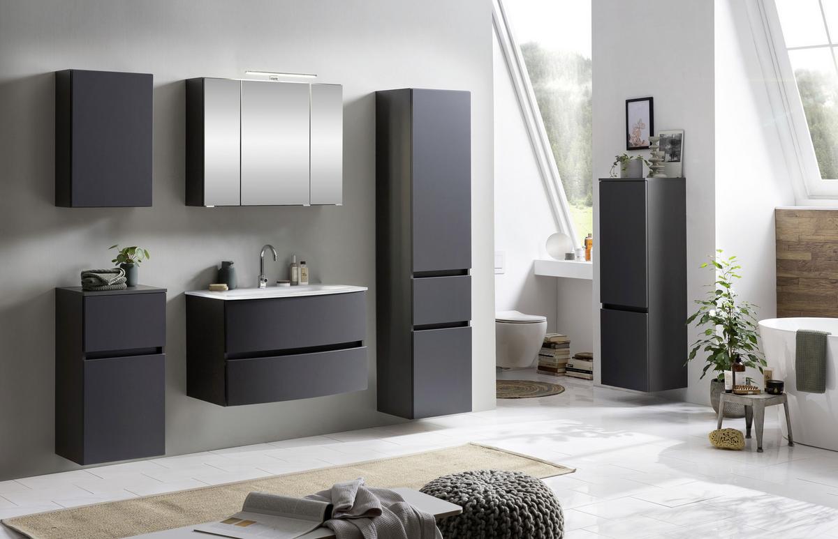Waschbecken mit Unterschrank Kopenhagen B: 80 cm Grau/Weiß - Graphitfarben/Weiß, KONVENTIONELL, Glas/Holzwerkstoff (80cm) - Held