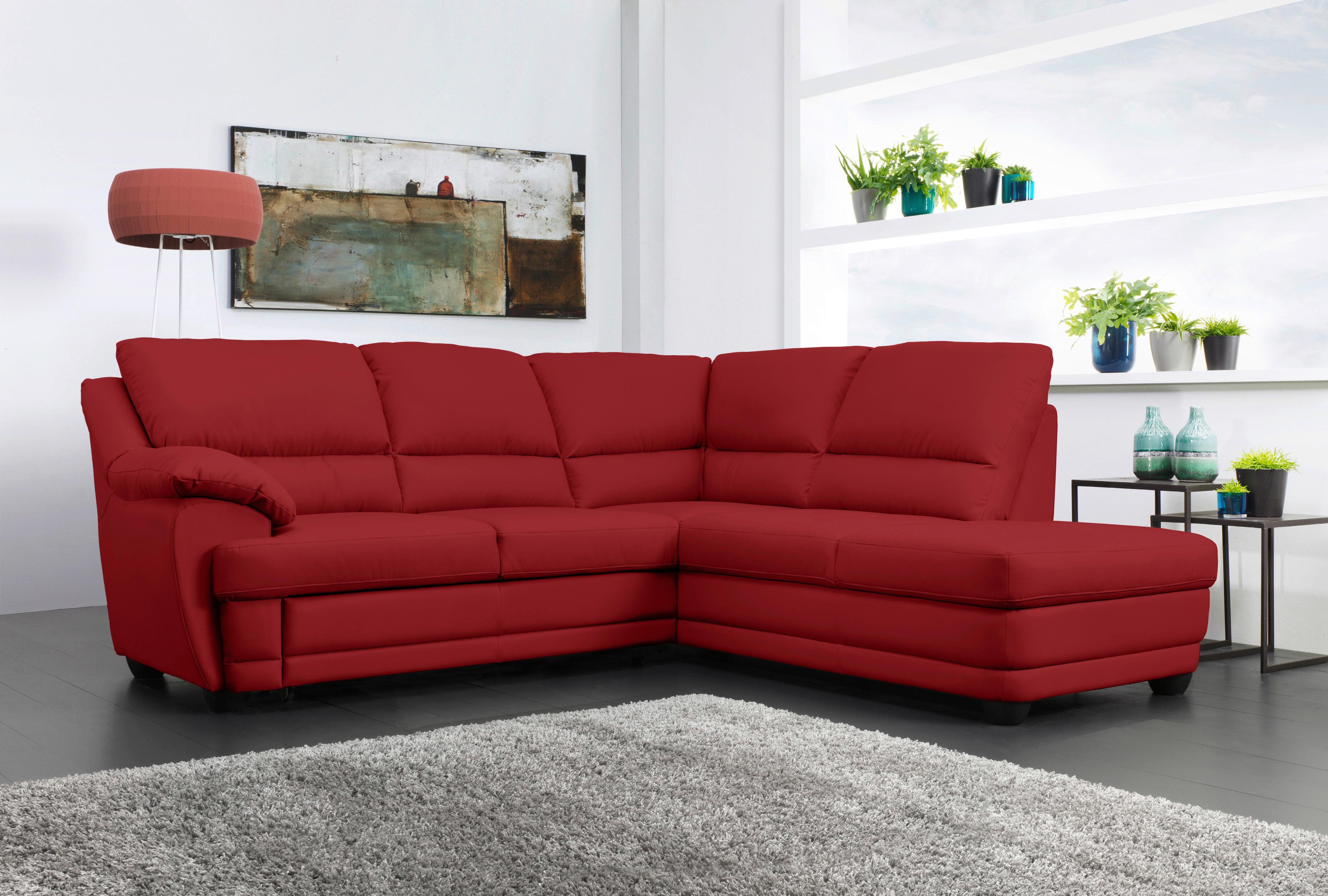 Ecksofa Nebolo Rot Lederlook - Rot, Design, Textil (245/225cm) - Livetastic