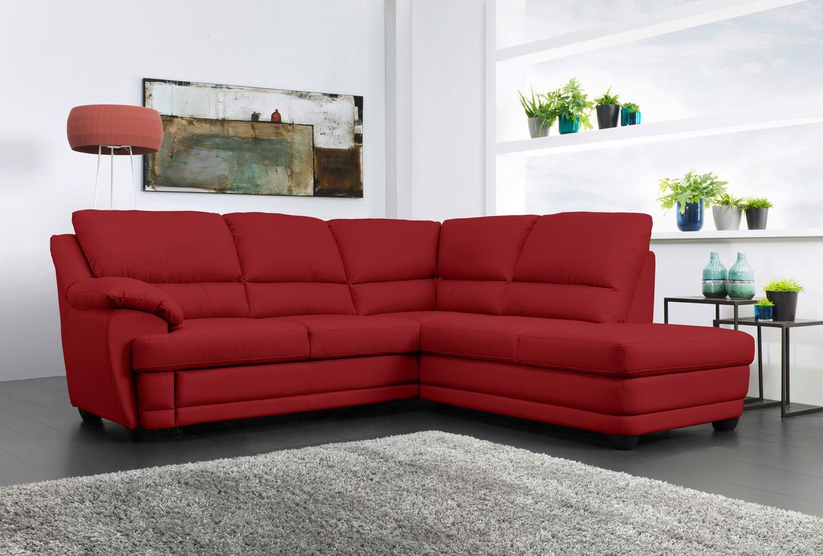 Ecksofa Nebolo Rot Lederlook - Rot, Design, Textil (245/225cm) - Livetastic