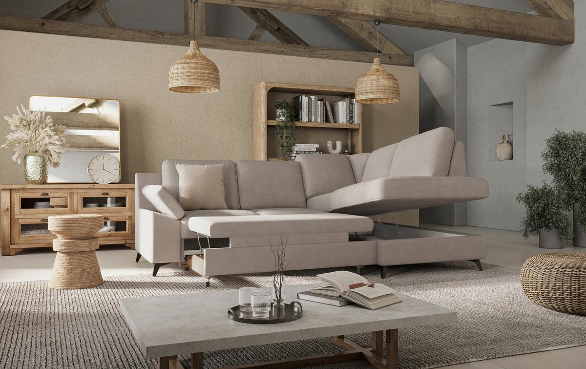 Ecksofa Boom, Beige S: 242x170 cm - Beige/Schwarz, KONVENTIONELL, Textil (242/170cm) - Cotta