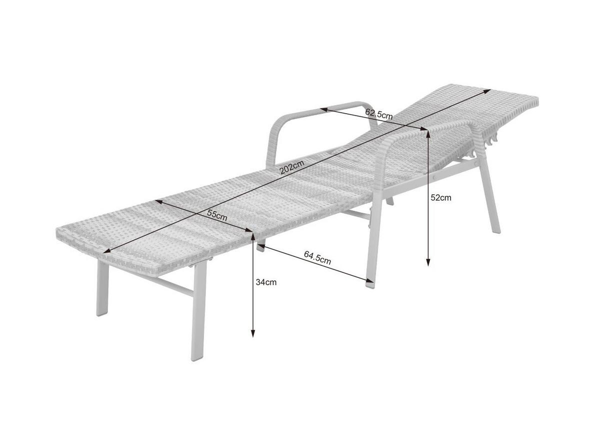 Sonnenliege Maja Aus Polyrattan, verstellbar - Grau, MODERN, Kunststoff/Metall (64.5/52/202cm) - Luca Bessoni