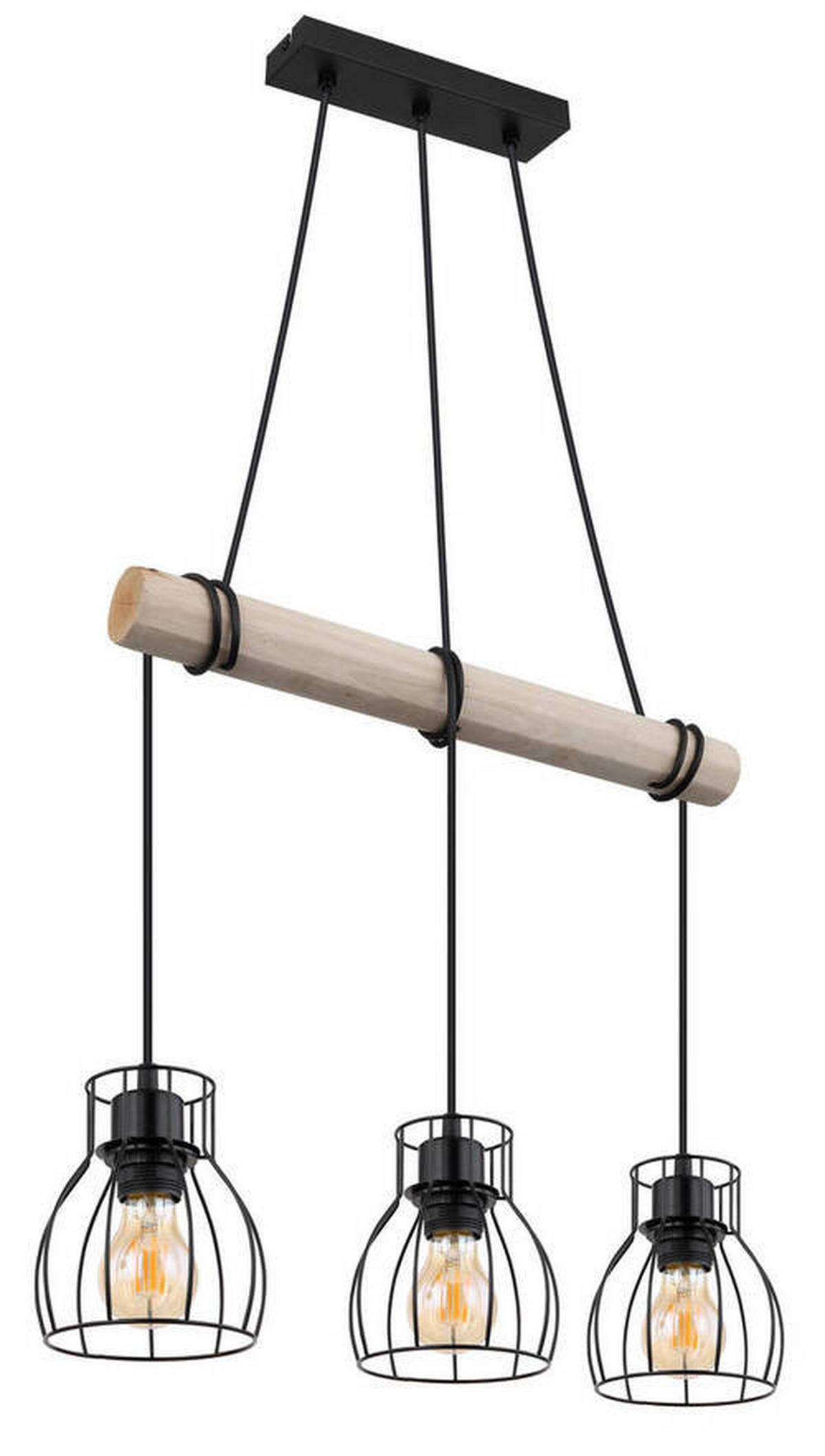 Hängeleuchte 15326-3h - Schwarz/Naturfarben, KONVENTIONELL, Holz/Metall (50/14/140cm) - Globo