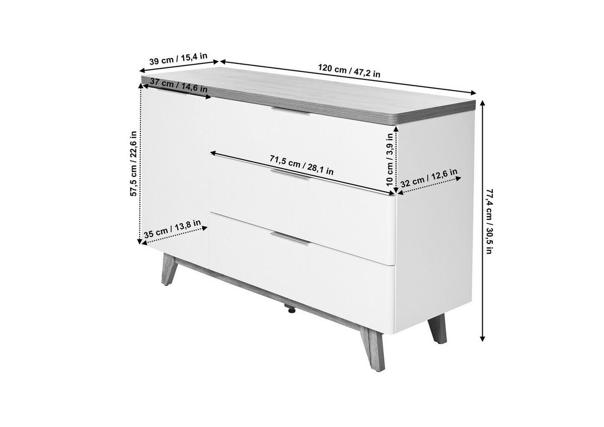 Sideboard 120cm Libre Sb 120 Weiß/Eichefarben - Eichefarben/Weiß, KONVENTIONELL, Holzwerkstoff (120/77/39cm) - Livetastic