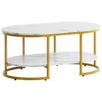 Konferenční stolek, vzhled mramoru, bílá - barvy zlata/vysoce lesklá bílá, Lifestyle, kov/kompozitní dřevo (100/60/45cm) - Livetastic