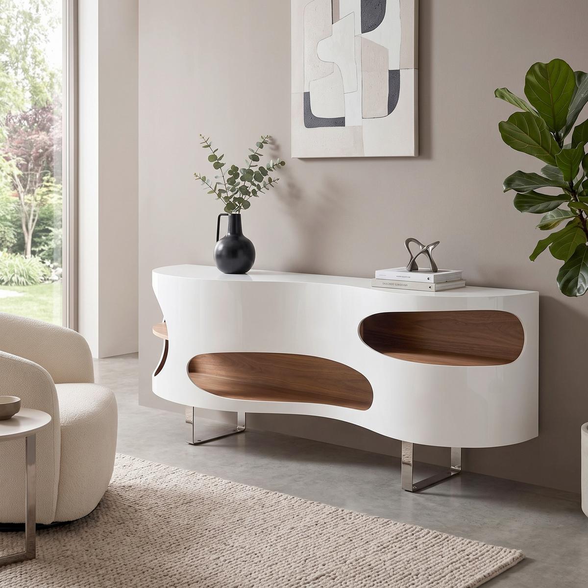 SIDEBOARD Weiß HG/Walnussfarben B: 200cm - Weiß Hochglanz/Silberfarben, Design, Holzwerkstoff (200/60/50cm) - Livetastic