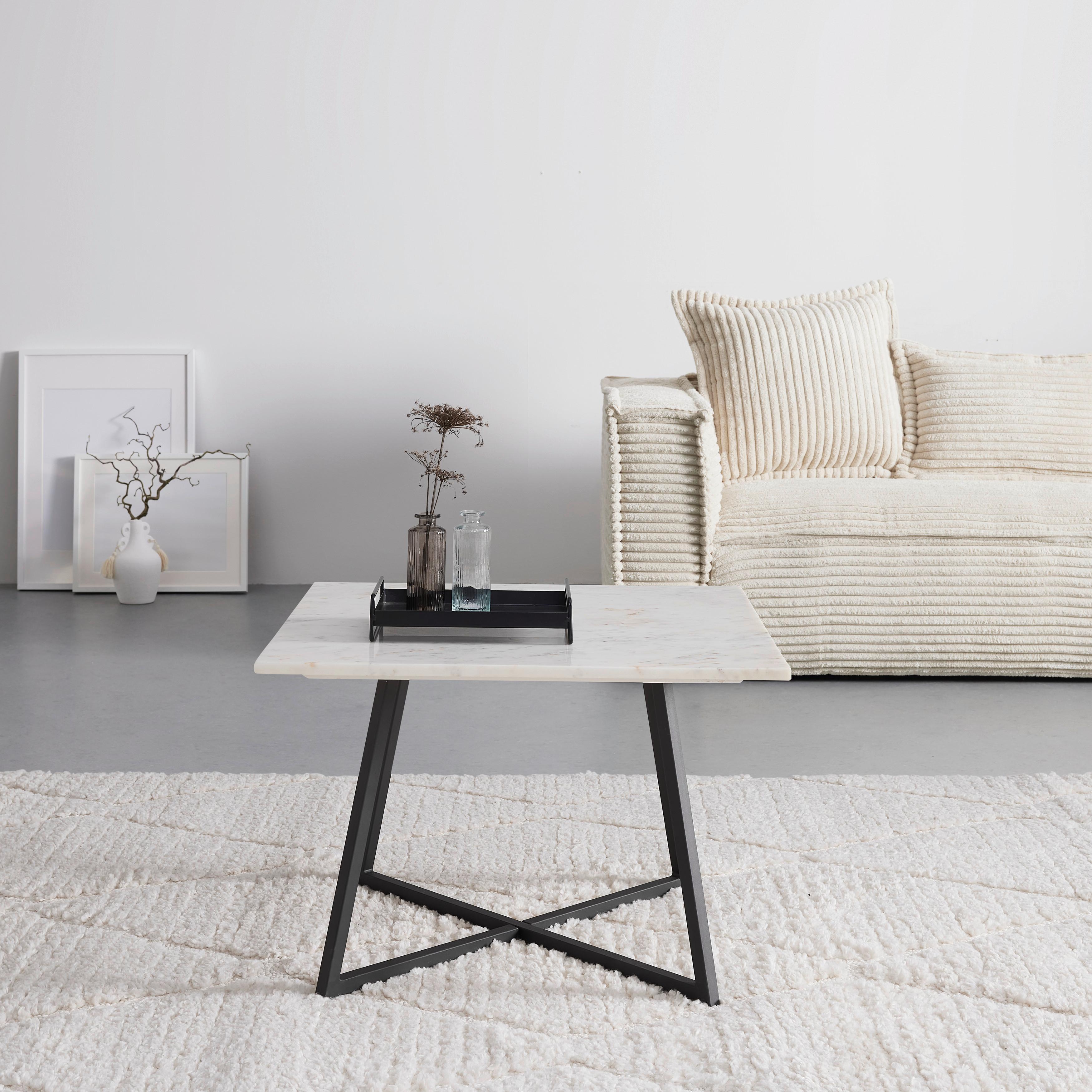 Konferenčný stolík MONTEVIDEO 65x65 - čierna/biela, Modern, kov/kameň (65/44/65cm) - Mömax