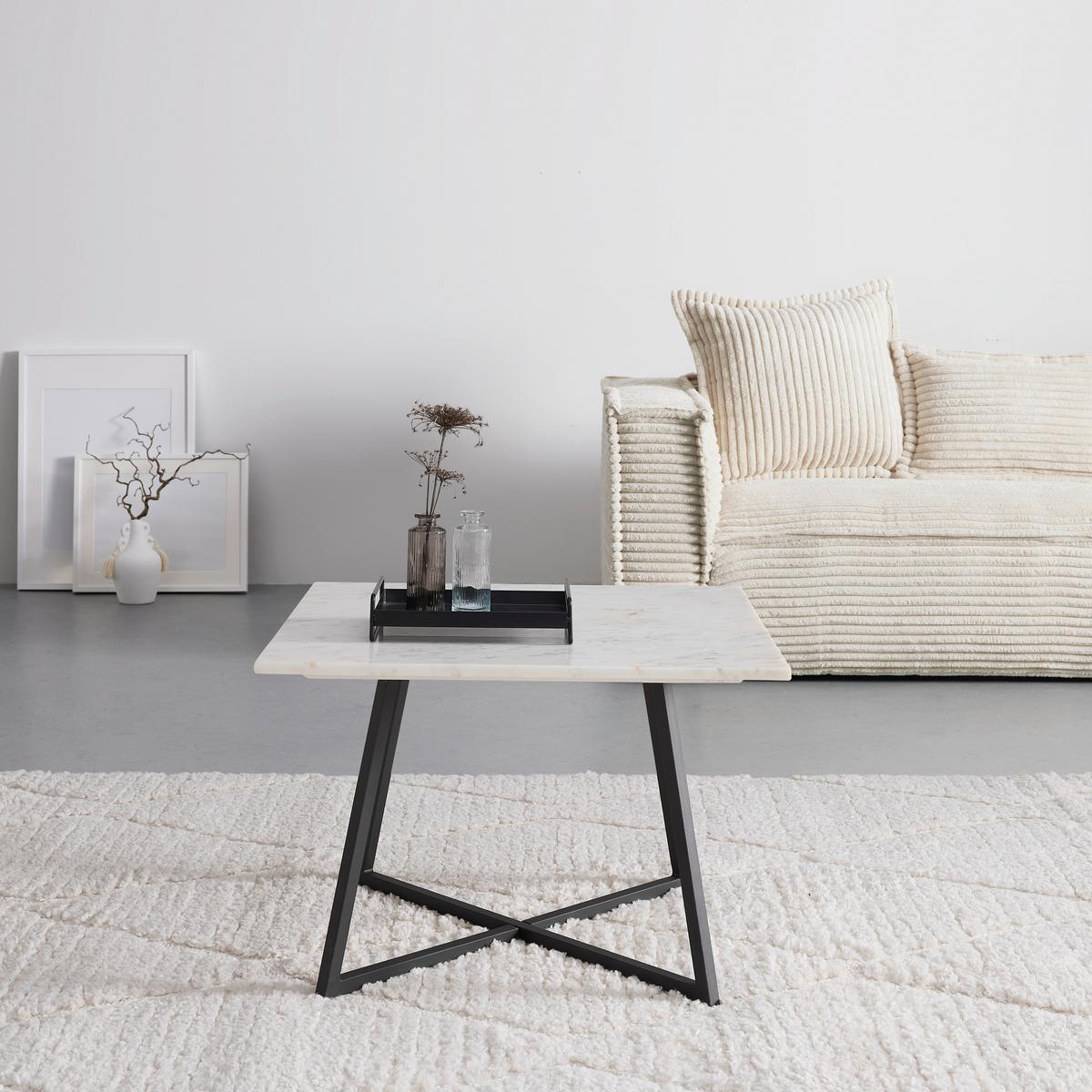 Konferenčný stolík MONTEVIDEO 65x65 - čierna/biela, Modern, kov/kameň (65/44/65cm) - Mömax
