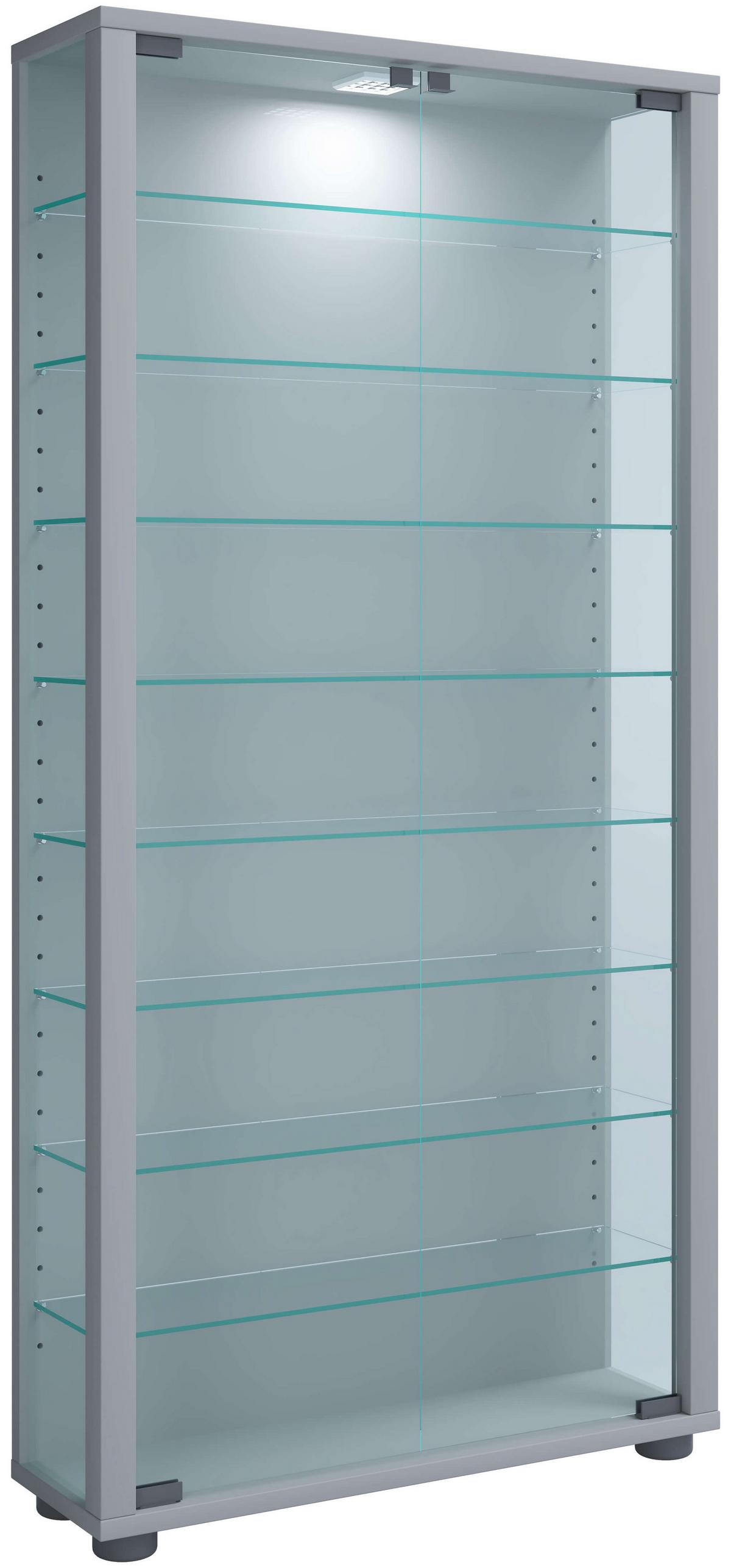 Vitrin Lumo Maxi - ezüstszínű, Design, faalapú anyag/üveg (59/114/18cm) - MID.YOU