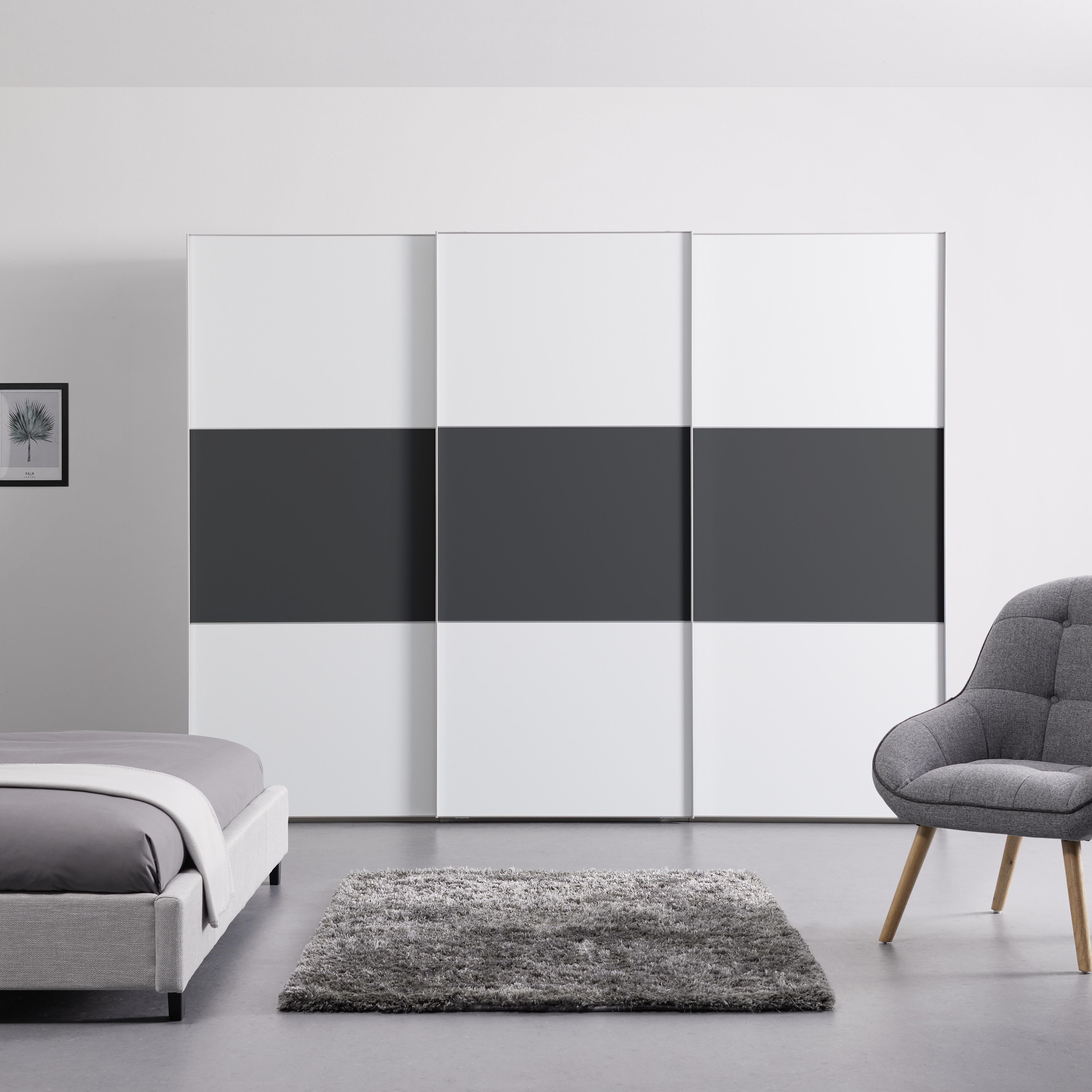 Schwebetürenschrank Includo Weiß/Anthrazit Zimmer