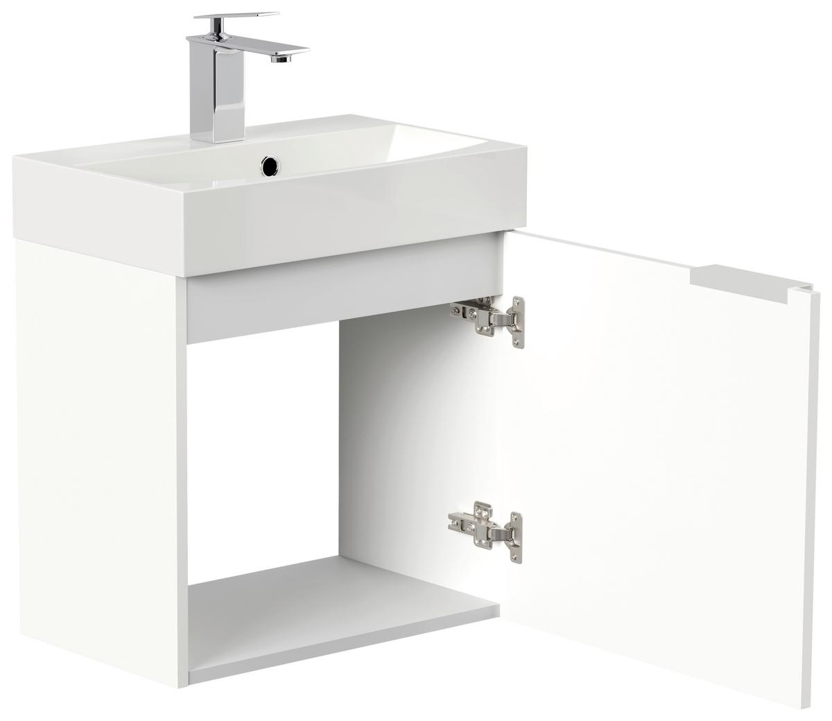 Gästebad Cubi Weiß Hg B: 50 cm - Weiß Hochglanz/Weiß, MODERN, Holzwerkstoff/Stein (50cm) - MID.YOU