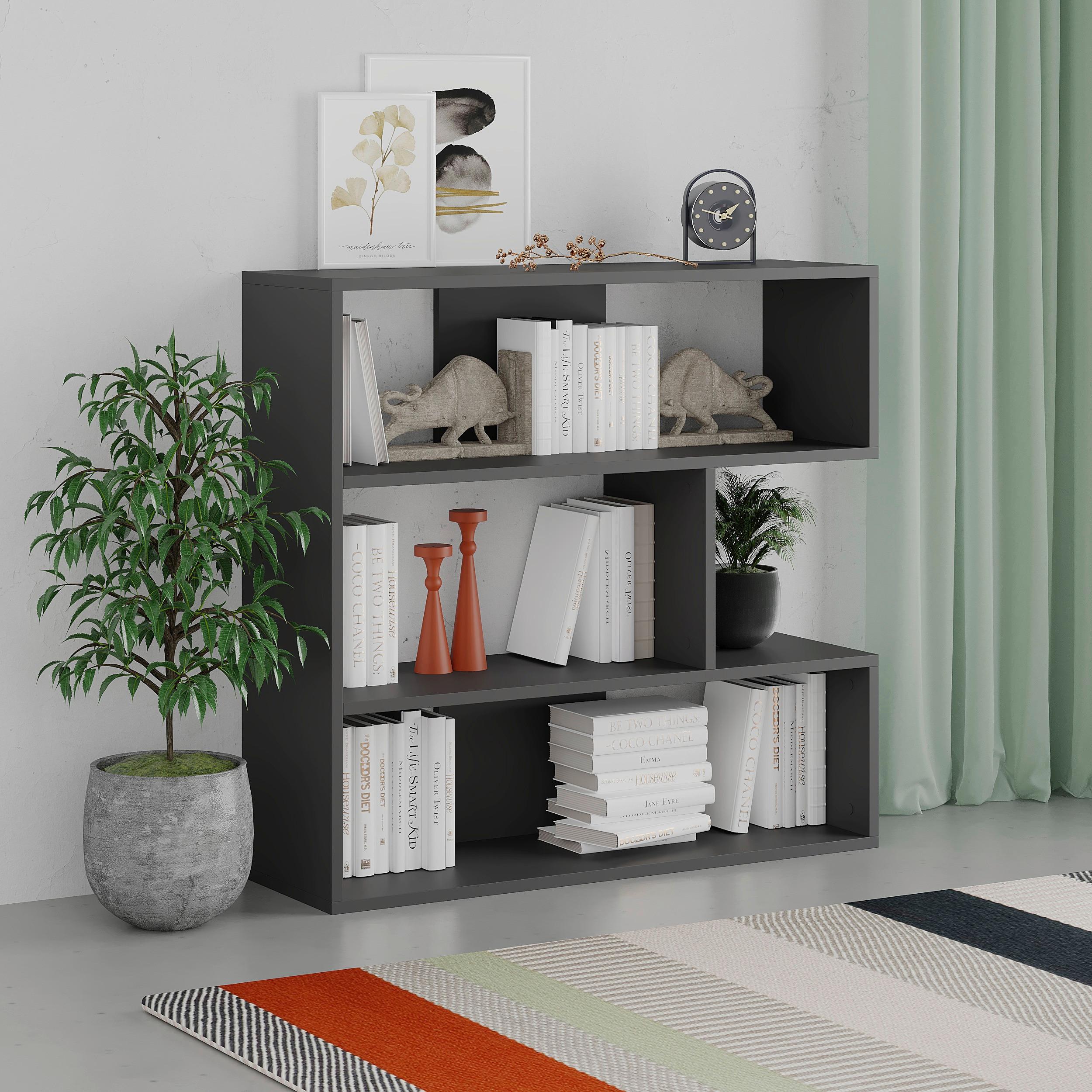 Bücherwand Molly Bücherregal - Anthrazit, Design, Holzwerkstoff (94/89/30cm) - Livetastic
